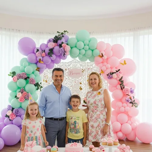 Miniatura 6 de Kit de arco de globos rosa, morado y verde menta, globos pastel de doble relleno con mariposas doradas para baby shower, cumpleaños de niña, tema