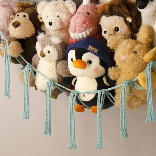 Miniatura 4 de Hamaca para Animales de Peluche - Red Grande para Animales de Peluche para Esquina de Juguetes - Organizador de Almacenamiento Colgante para Azul