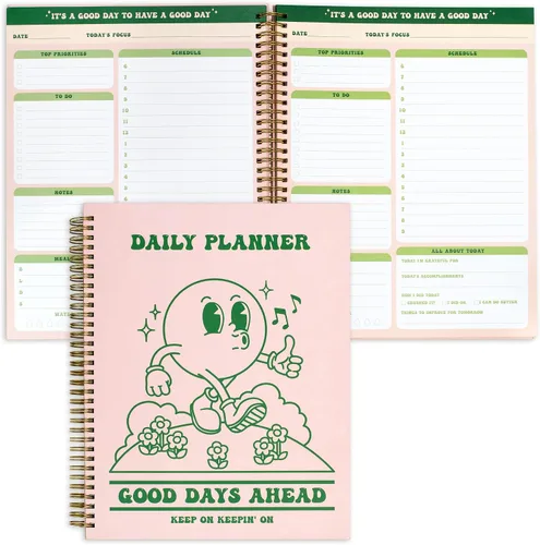 Agenda Linda de Lista de Tareas, Cuaderno Sin Fechas, A4 de Tapa Dura en Espiral Retro, Cuaderno Estético Diario para Estudiantes, Niñas y Rosa Retro