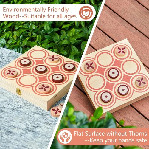 Miniatura 5 de RM ROOMERS Juego de discos rápidos de madera 4 en 1 para adultos, ajedrez, damas, Tic Tac Toe, juegos de mesa de viaje plegables portátiles