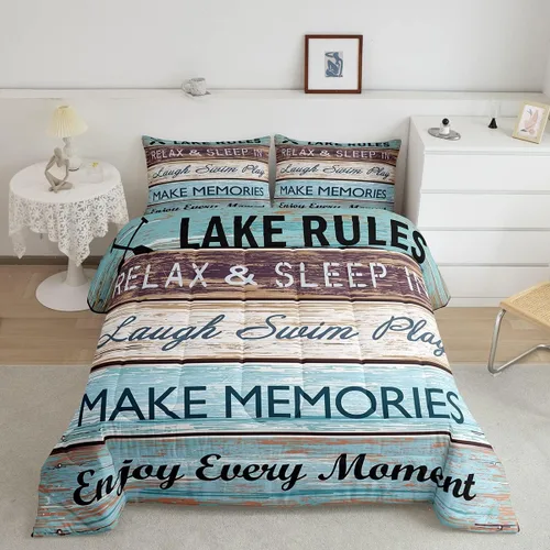 Miniatura 19 de Lake House - Juego de edredón tamaño individual, juego de ropa de cama rústica de granja vieja de 2 piezas para niños, adolescentes y adultos