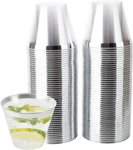 Miniatura 12 de PLASTICPRO Vasos de plástico desechables de 9 onzas, vasos de diseño antiguo, 100 unidades, transparente
