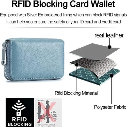 Miniatura 4 de Tarjetero RFID de cuero genuino para tarjetas de crédito con cremallera Moderno