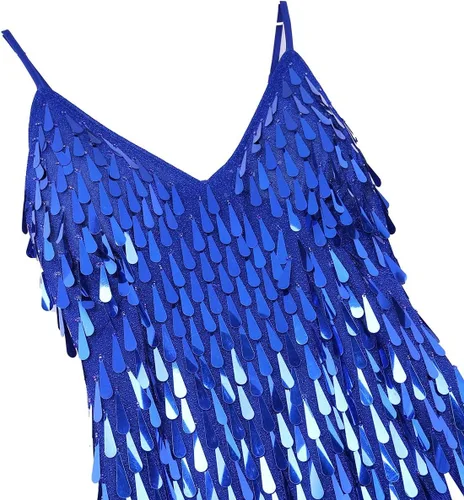 Miniatura 3 de Sywiyi Wonen's - Vestido de baile con flecos y lentejuelas brillantes, tango latino, Samba, con borlas y flecos, vestido de fiesta de noche