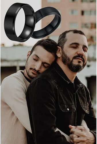 Miniatura 4 de Anillos a juego personalizados para parejas, anillos de compromiso de acero inoxidable para parejas, juego con 2 anillos grabados en interiores