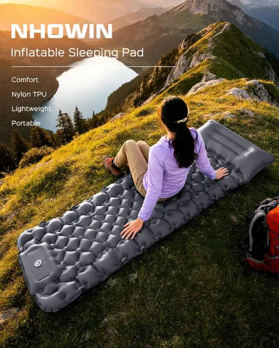 Miniatura 3 de covacure Colchoneta de dormir de 3.9 pulgadas de grosor para acampar con bomba de pie integrada, colchón de aire ultraligero y compacto con almohada