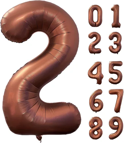 Globo grande de 40 pulgadas con número 2 marrón café, de tamaño jumbo, dígito de mylar de aluminio, globos retro marrones de helio para decoraciones