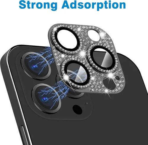 Miniatura 73 de Protector de lente de cámara diseñado para iPhone 12 Pro Max, con diamantes de imitación 3D con diamantes de imitación 9H, vidrio templado, Rosado
