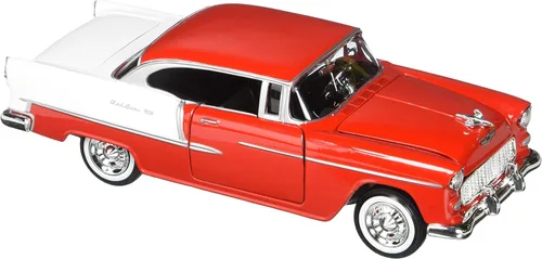 Miniatura 3 de 1955 Chevy Bel Air, rojo, escala 1/24 fundido a troquel modelo Toy Car Motormax 73229