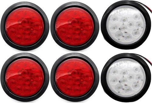 Miniatura 6 de All Star Truck Parts ] Kit de luces redondas de 12 luces LED blancas de 4 pulgadas de parada/giro/cola/marcha atrás/marcha atrás/marcha atrás, Blanco