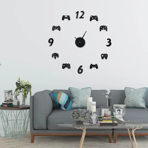 Miniatura 7 de The Geeky Days Controladores de videojuegos DIY Reloj de pared grande para jugadores, decoración de sala de juegos, diseño moderno, sin juegos Negro