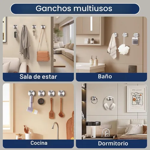 Miniatura 5 de Ganchos de Ventosa para Ducha, Ganchos de Toalla Sin Taladrar para Pared de Baño, Cocina, Vidrio, Espejo, Azulejos - Ideales para Colgar Toallas