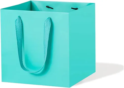 Miniatura 13 de Bolsa de regalo de papel kraft pequeña con fondo cuadrado con asas (kraft natural, 4 x 4 x 4 pulgadas, 10 unidades)