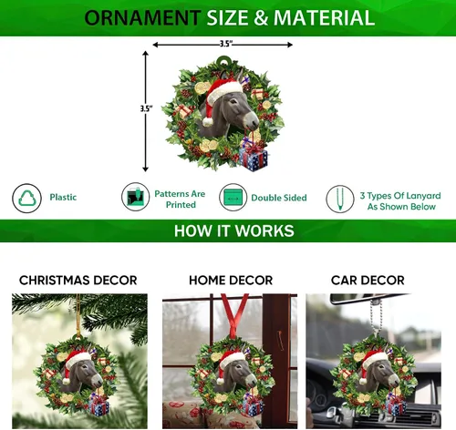 Miniatura 2 de Talataca Burro con sombrero de Navidad, reno con tira de luces 2D plano para espejo retrovisor de automóvil, accesorios para el árbol de Navidad