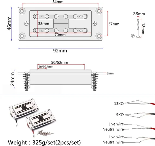 Miniatura 2 de Alnico - Juego de 5 pastillas Humbucker de doble bobina Humbucker Pastillas estilo H cuello y puente para guitarra eléctrica de bajo, repuesto