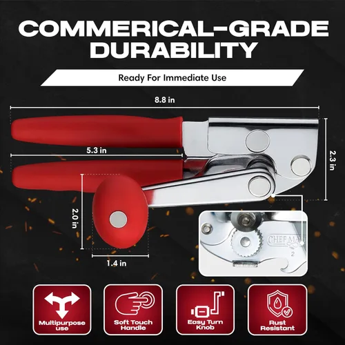 Miniatura 2 de Chef Master Abridor de Latas Comercial Resistente - Manual con Manivela Manual para Latas Grandes con Agarre Antideslizante - Abridor de Latas