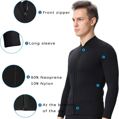 Miniatura 5 de Wetsuits Top Jacket Women Men 2mm Neoprene Long Sleeve Shirt Front Zipper Vest Wet Suit Keep Warm for Adult Youth Diving Surfing Swimming Water