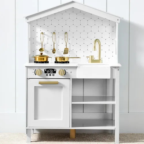 Best Choice Products Juego de Cocina de Casa de Campo de Madera de Juguete para Niños con Almacenamiento de Juguetes, Perillas que Hacen Clic,