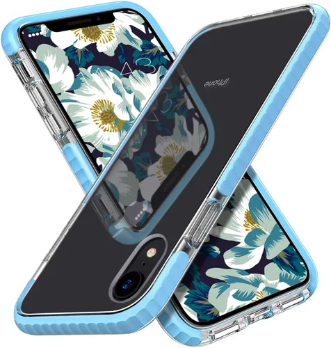 MATEPROX Compatible con iPhone XR, transparente, delgada, antiamarilla, antiarañazos, a prueba de golpes, para iPhone XR de 6.1 pulgadas (azul)