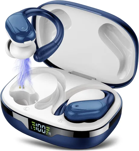 Auriculares inalámbricos Bluetooth 5.3, 60 horas de reproducción con pantalla digital, auriculares inalámbricos deportivos con gancho para la oreja