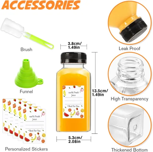 Miniatura 2 de Leaflai Botellas de jugo – Botellas de 8 onzas con tapas, 12 recipientes de plástico para jugo con tapas, recipientes de bebidas reutilizables