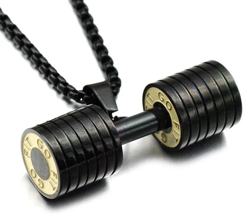 Collar con colgante de barra para hombre, gimnasio, fitness, gimnasio, cadena con colgante para hombres y niños, incluye cadenas de 23.7 pulgadas