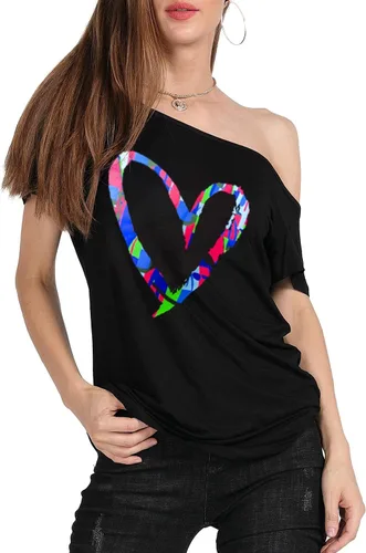 Miniatura 4 de MAGICMK - Camiseta casual para mujer, con estampado de labios y hombro descubierto, talla extragrande