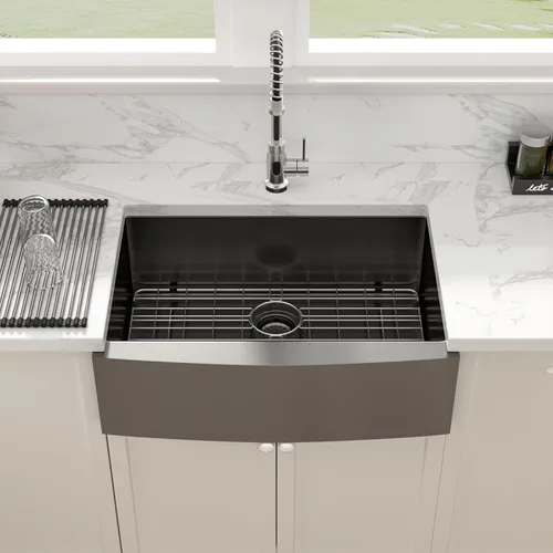 Miniatura 2 de Sarlai Fregadero negro de granja – Fregadero de cocina frontal con delantal de 30 pulgadas x 22 pulgadas, fregadero de cocina estilo casa de campo
