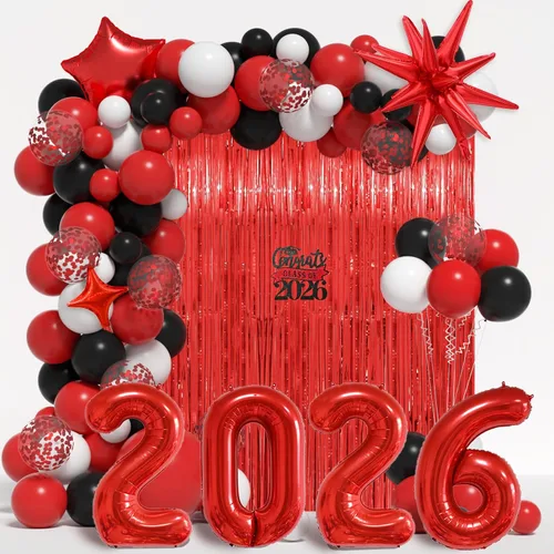 Miniatura 10 de Kit de arco de guirnalda de globos de graduación para decoraciones de graduación de clase de 2026, globos negros dorados y blancos de diferentes