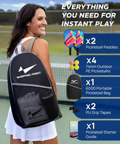 Miniatura 9 de Juego de 2 palas de pickleball de fibra de vidrio, duraderas y ligeras, aprobadas por USAPA, paquete de 2 raquetas de pickleball para mujeres