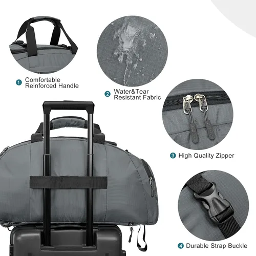 Miniatura 5 de G4Free Mochila de lona de 40L de tres usos para gimnasio, mochila para hombre y mujer, mochila deportiva con compartimento para zapatos, mochila
