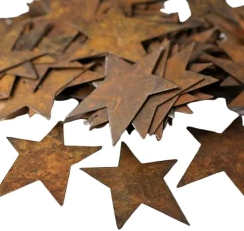 Miniatura 6 de Paquete de 36 recortes de estrella de hojalata oxidada, estrellas de metal oxidadas para manualidades – Primitivo, rústico campestre, manualidades