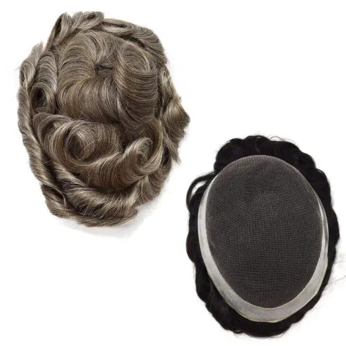 Miniatura 11 de LYRICAL HAIR Sistema de cabello humano Remy de encaje francés súper fino para hombre, piel de poliéster transparente alrededor de las pelucas, tupé