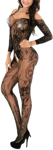 Miniatura 2 de Body de malla para mujer, sin entrepierna, sexy, de malla, cuerpo completo, babydoll, babydoll de peluche, bodycon, lencería