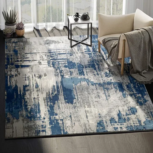 Abani Rugs - Alfombra decorativa de 6 x 9 pies, diseño abstracto azul y gris, estilo rústico y contemporáneo, estilo moderno, colección Vista