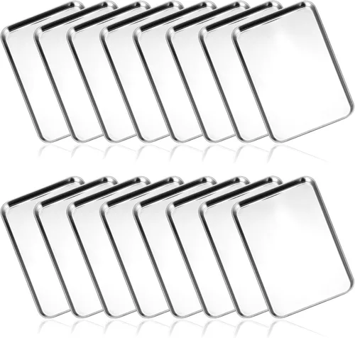 16 bandejas para hornear de acero inoxidable, bandejas de metal pequeñas, bandejas rectangulares profesionales para horno, horno y tostadora, (9.1 x