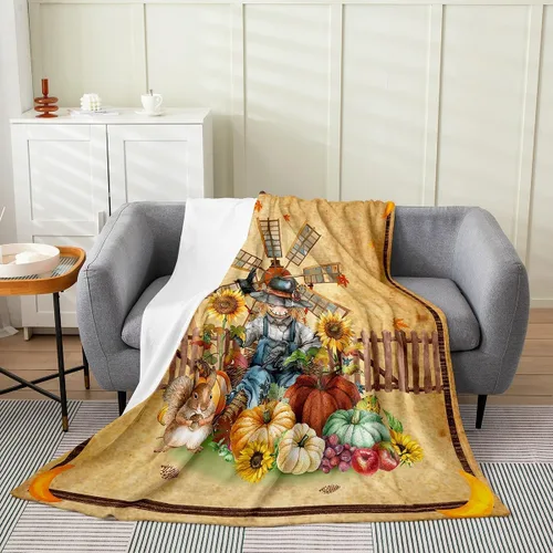 Miniatura 9 de Bonita manta de franela de vellón de pavo para cosecha, manta de Acción de Gracias para cama, sofá, decoración de otoño, decoración de otoño, manta