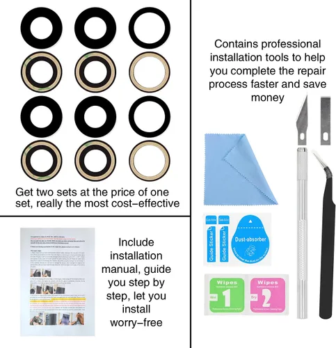 Miniatura 7 de 2PCS ASDAWN Reemplazo de Cristal de Lente de Cámara Trasera para iPhone 11 Pro y 11 Pro Max Reemplazo de Lente de Cámara con Adhesivo Preinstalado +
