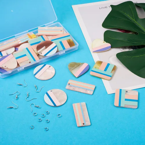 Miniatura 4 de Mega Pet 32 dijes de resina impresos en 3D de 2 tonos geométricos planos de resina epoxi, forma cuadrada, forma rectangular, para hacer aretes