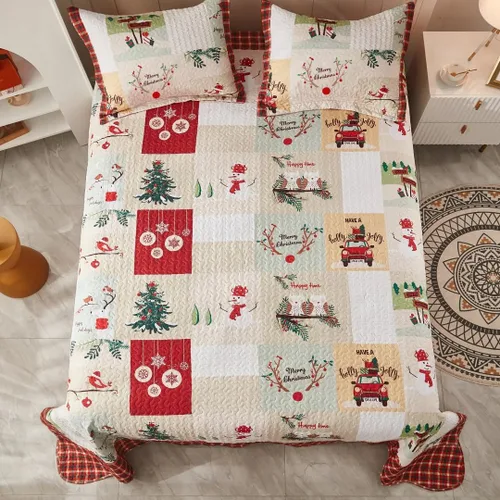 Miniatura 4 de MarCielo Juego de Edredón Navideño, Juego de Colcha B022, Blanco, Queen