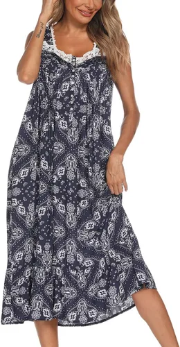 Miniatura 3 de AVIIER - Camisones de algodón para mujer, sin mangas, vestido largo con bolsillos para estar en casa, S-XXL