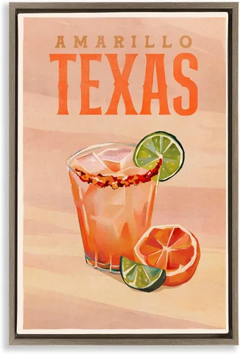 Stupell Industries Amarillo Texas Cocktail Framed Floater Canvas Wall Art Design by The Whiskey Ginger, Brown Floater Frame, 21 x 31