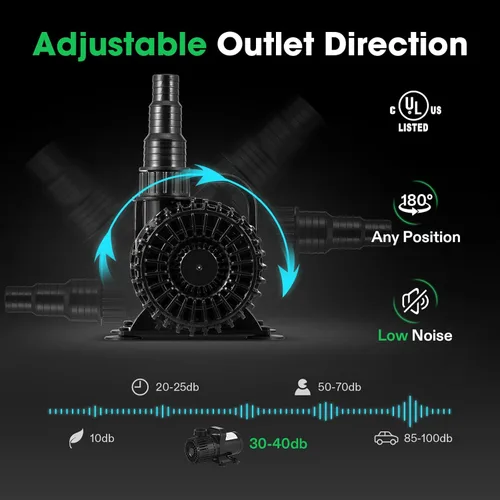 Miniatura 5 de VIVOSUN - Bomba de agua sumergible de 2700 GPH con bolsa de barrera, bomba de estanque de 120W, bomba de acuario ultra silenciosa con 15 pies