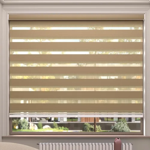 Miniatura 60 de MYshade Persianas enrollables de cebra opacas (85 %) con cordón para ventanas interiores, persianas de doble capa beige para dormitorio, baño, sala