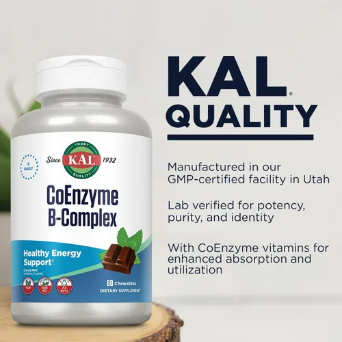 Miniatura 5 de KAL CoEnzyme Complejo de vitamina B, vitaminas B masticables para energía saludable, glóbulos rojos y soporte de la función nerviosa con vitamina