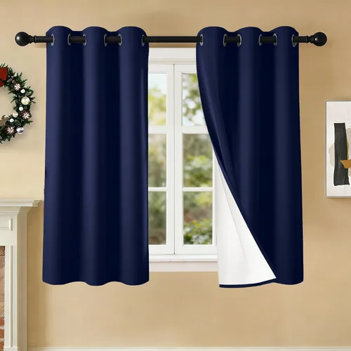 Miniatura 66 de 2 paneles de cortinas 100% opacas, cortinas ligeras con aislamiento térmico con ojales para dormitorio, sala de estar, tratamiento de ventana