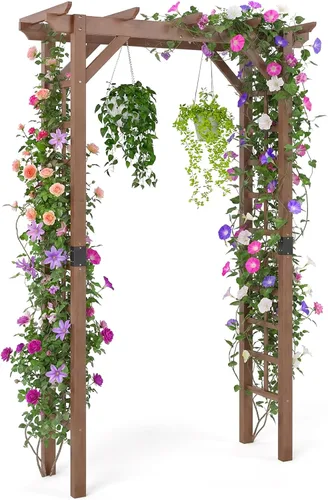 Miniatura 14 de Giantex Enrejado de madera para jardín de 7 pies, arco de boda para patio al aire libre, cumpleaños, fiesta nupcial, decoración de graduación