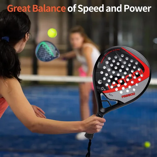 Miniatura 8 de Pala de pádel Superficie de Fibra de Carbono con núcleo de espuma EVA Memory Flex Pala de pádel ligera rojo (8300-Red)