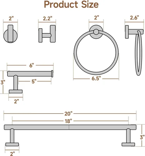 Miniatura 2 de USHOWER Juego de accesorios de baño de oro cepillado, juego de toallero de 18 pulgadas montado en la pared, juego de accesorios de baño de acero Oro