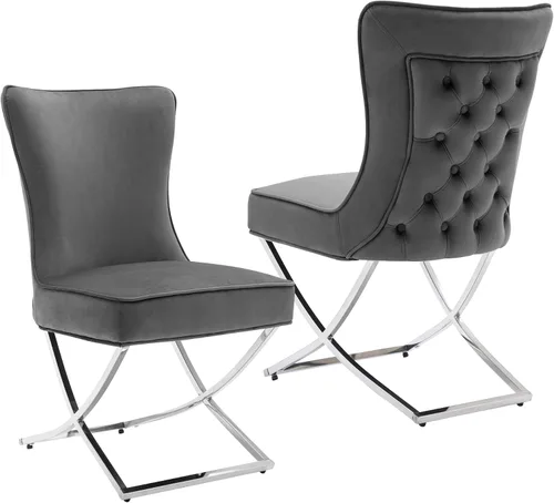 Miniatura 13 de LOULENS Elegance - Juego de 2 sillas de comedor de terciopelo, lujosas sillas de comedor tapizadas acolchadas, sillas decorativas de terciopelo real